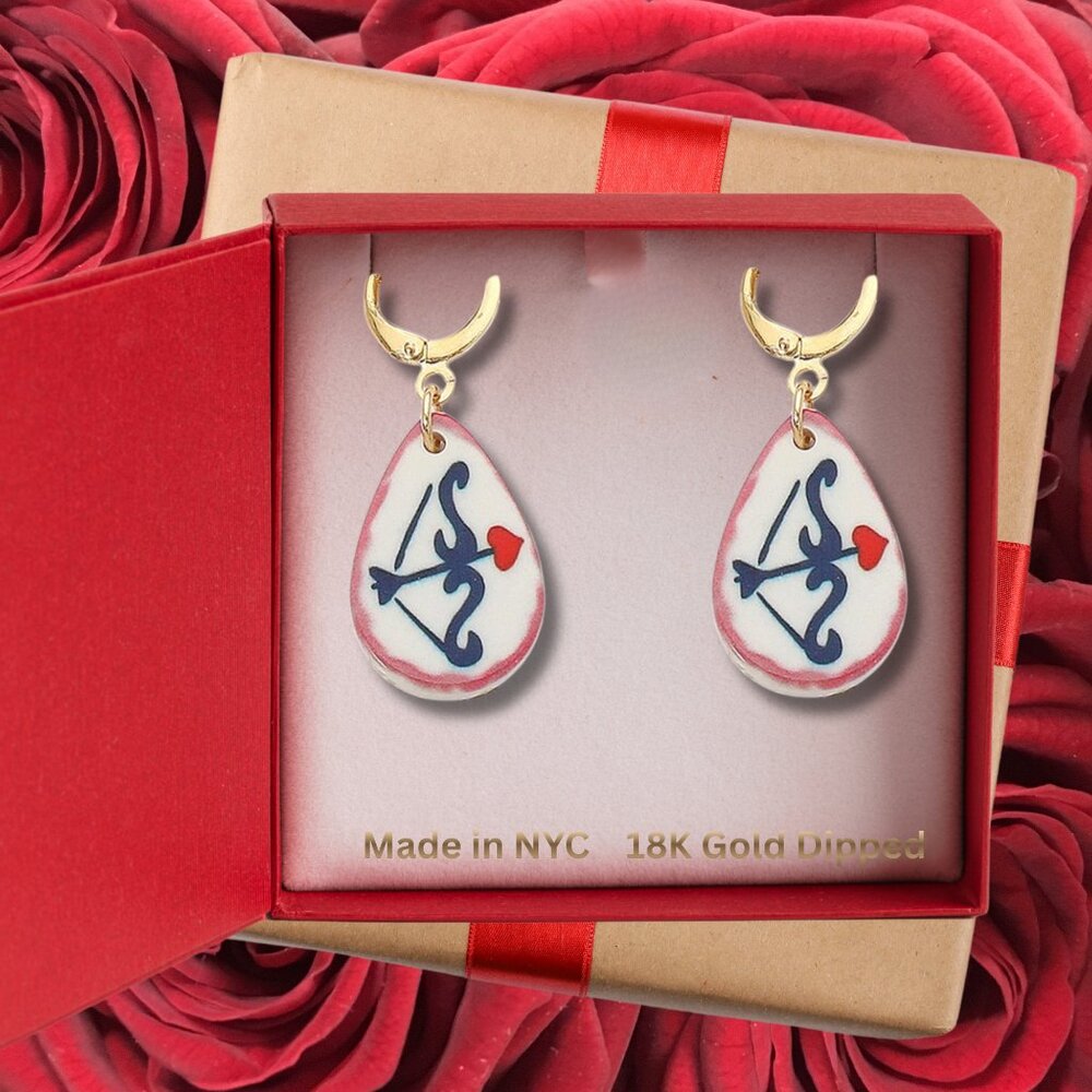 Cupids Bow Valentine's Day Ceramic 18K Gold Dipped Boutique Gift Earrings